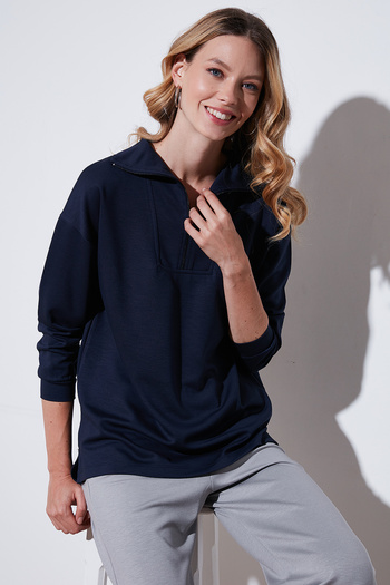 Lela Regular Fit Zippered Collar Short Back Long Sweat Sweat 5865876