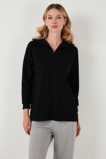 Lela Regular Fit Zippered Collar Short Back Long Sweat Sweat 5865876