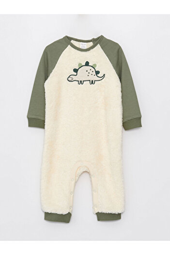 LC Waikiki Lw - Crew Neck Long Sleeve Plush Baby Boy Jumpsuit with Embroidery Detail