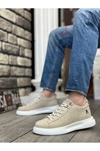 BOA BA0331 Lace-Up Men's High Sole Cream Suede White Sole Sports Shoes