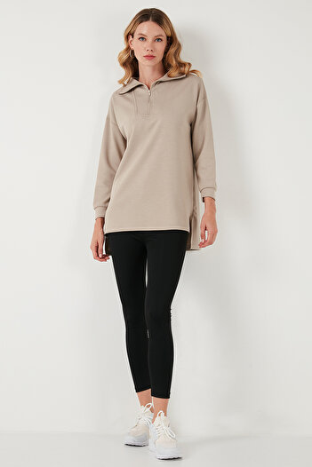 Lela Regular Fit Fermuarlı Yaka Önü Kısa Arkası Uzun Sweat Sweat 5865876