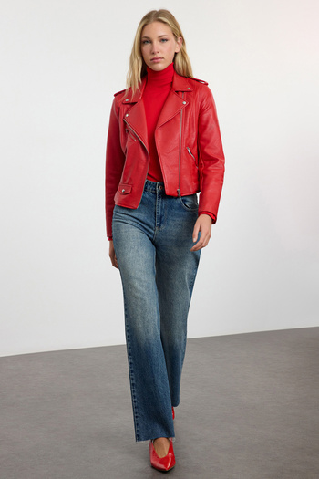 Trendyol Collection Sötétkék széles lábszárú farmernadrág - normál derék TWOAW25JE00137