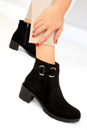 SOHO Μαύρα σουέτ γυναικείες μπότες - 19634 Model Bootie