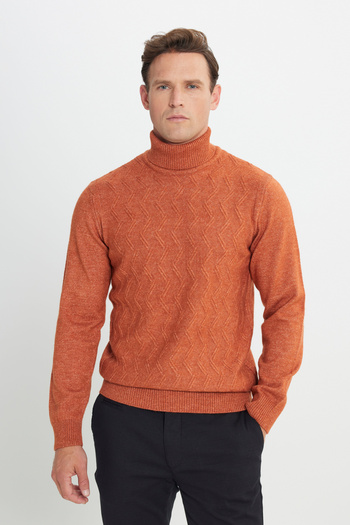 ALTINYILDIZ CLASSICS Men's Tile Standard Fit Regular Cut Full Turtleneck Raster Soft Textured Knitwear Sweater
