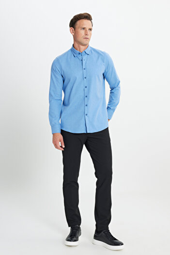 ALTINYILDIZ CLASSICS Men's Blue Flannel Oxford - Winter Slim Fit Shirt, Buttoned Collar