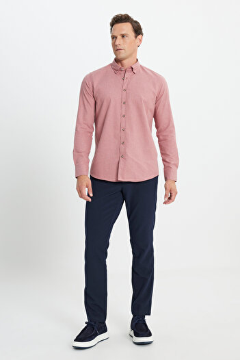 ALTINYILDIZ CLASSICS Claret Red Flannel Oxford Slim Fit Men's Shirt - Buttoned Collar, Slim Fit