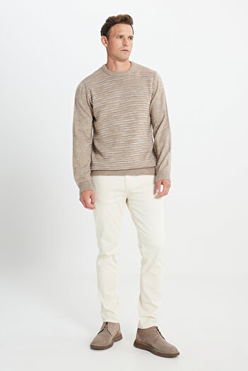 ALTINYILDIZ CLASSICS Mink-bone Men's Knitwear Sweater - Standard Fit, Crew Neck, Patterned