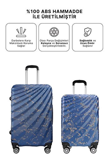 Wexta Wx-300 Baskılı Çivit Orta ve Kabin 2'li Set Valiz
