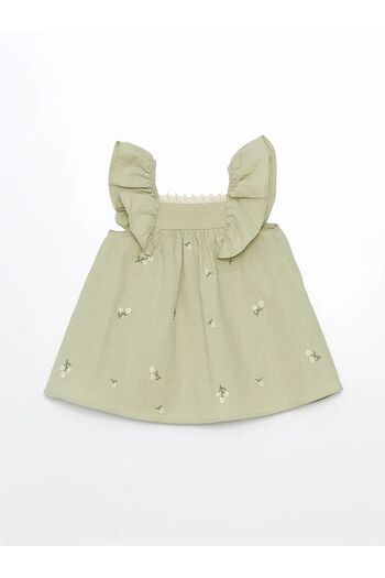 LC Waikiki LCW baby Kare Yaka Kolsuz Çiçek Desenli Kız Bebek Elbise