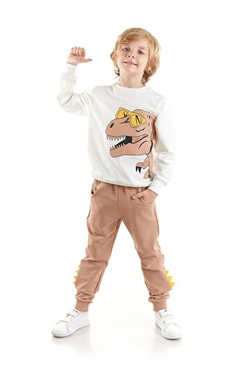 AHENGİM Boy's Dinosaur Printed Sweatshirt and Sweatpants Set 2 Pcs Ak2531