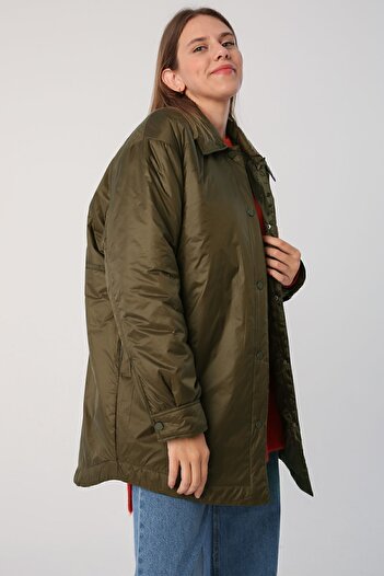 ALLDAY Khaki Oversize Snap Fastener Shirt Collar Coat