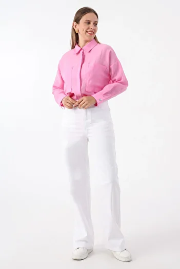 ALLDAY White Cotton High Waist Wide Leg Lycra Trousers