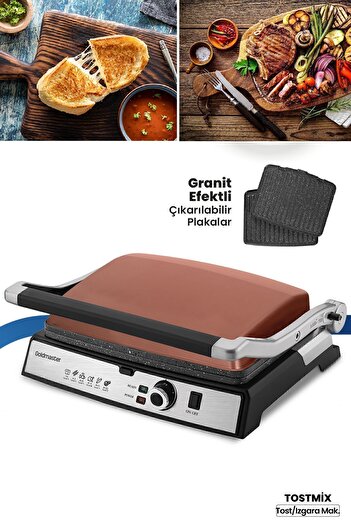 GOLDMASTER Tostmix Gold Stainless Steel 2000 Watt Granite Removable Plate Toaster and Grill Machine