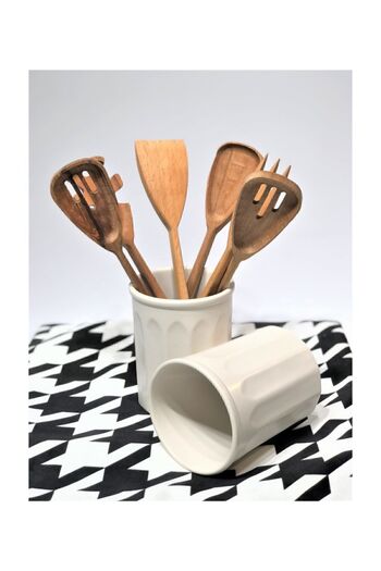 GULHANILE 14 cm Matte Cream Ceramic - Spoon Holder Upright Design