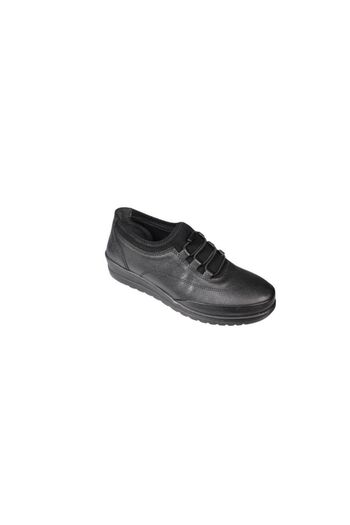 Polaris Polaris Black Genuine Leather - 5 Point Elastic Flat Sole Women's Shoes