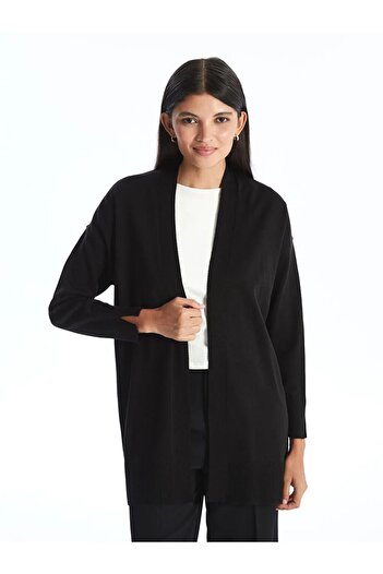 LC Waikiki Lcw Modest - Black Shawl Collar Women's Knitwear Cardigan, Solid Long Sleeve