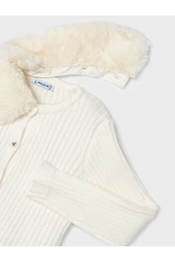 MAYORAL Ecru Color Children's Collared Fitted Bolero Cardigan