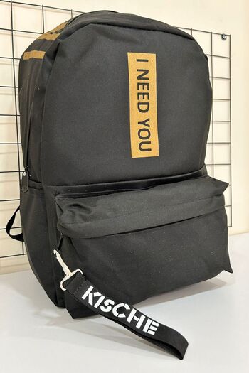KISCHE School Sports Bag - Backpack, Text Detail, I Need You Gold Color