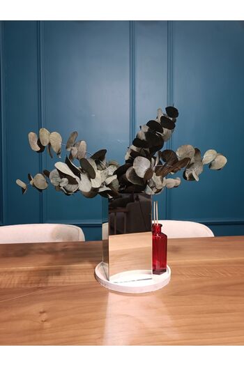 extrasepetim 20 cm Square Silver Mirrored - Decorative Dried Flower Vase