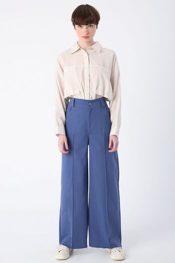 ALLDAY Blue Cotton Ribbed Wide Leg Trousers with Tassels