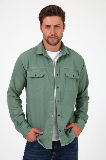 THE RULE Mint Men's Denim Shirt - Comfortable Fit, Snap Button, Double Pocket, Classic Collar