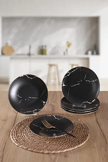 Keramika Matte Black Marble Patterned 20cm Cake Plate