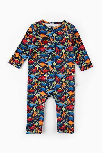 Boumini Colorful Dinosaur Print Baby Romper - Long Sleeve and Snaps