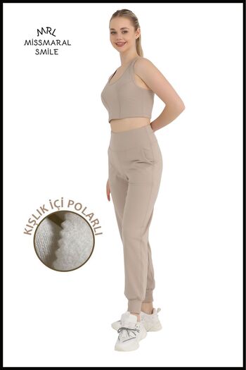 missmaral Women's Stone Color Fleece Winter Sweatpants Jogger High Waist Raised Diver 1062