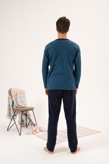 Estiva Men's Fleece Pajama Set - Winter, Buttoned Collar