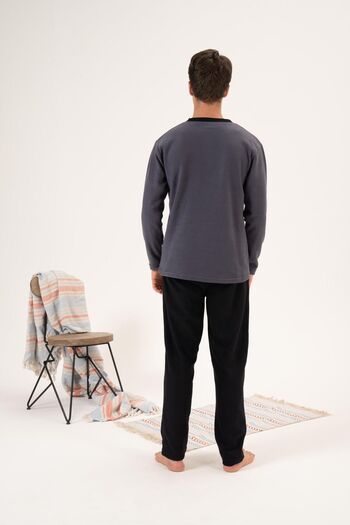 Estiva Men's Fleece Pajama Set - Winter, Buttoned Collar
