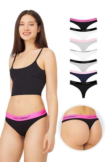 Cottonhill Pack of 7 Cotton Basic Women's Thong Panties