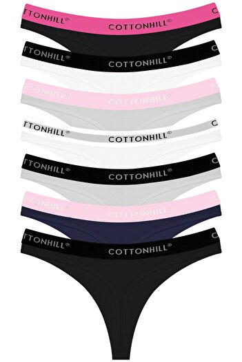 Cottonhill Pack of 7 Cotton Basic Women's Thong Panties
