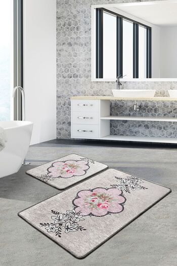 Chilai Home Rosas 2-Piece Bath Mat and Djtbanyo Toilet Set