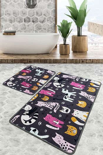 Chilai Home Park Cat Bathroom Rug Set of 2 Bath Mat Non-Slip Base Toilet Set Djtbanyo