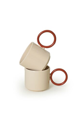 Keramika Stackable Brown Cup with Ring Handle 8 Cm 2 Pieces