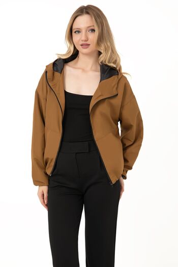 Montstop Γυναικείο αδιάβροχο Tan Hooded - Αδιάβροχο και αντιανεμικό με τσέπες και επένδυση Oversize Seasonal