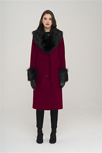 Olcay Medium Length Coat with Removable Collar and Sleeves and Button Closure FES 3905