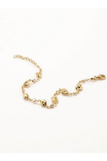 Marie Claire 18 Ayar Altın Kaplama Gümüş Deniz Kabuklu Zincir Bileklik Beyaz Taşlı Shine Koleksiyon