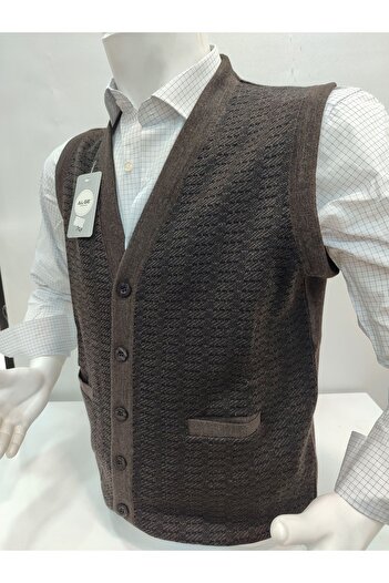 ALGE Men's Knitwear Vest - Steel Knit with Guncuoglu, Pockets and Buttons