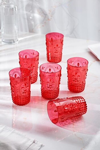 EWs Acrylic Red 6-Piece Short Cup & Water Soft Drink Coffee Side Cup 400 ml (Not Glass)