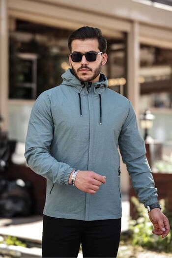 Rompasso Men's Green Mint Crinkle Waterproof Hooded Summer Spring Seasonal Jacket - Windbreaker
