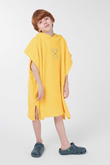 BRZ KIDS 8-16 Yaş Unisex Ayıcık Nakışlı Çocuk Bornoz