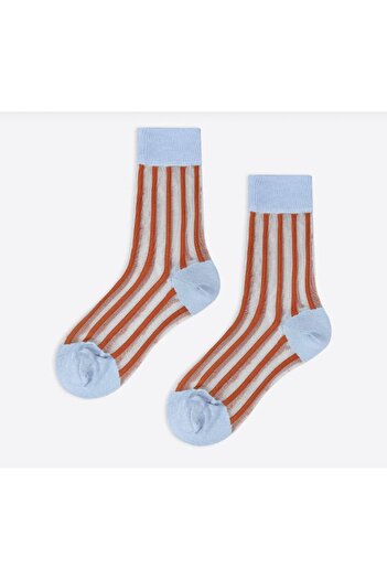 ZvM Japanese Korean Style Sheer Transparent Orange Striped Socket Socks