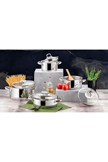 Evimsaray Gloria S-2211 - Stainless Steel 8 Piece Cookware Set