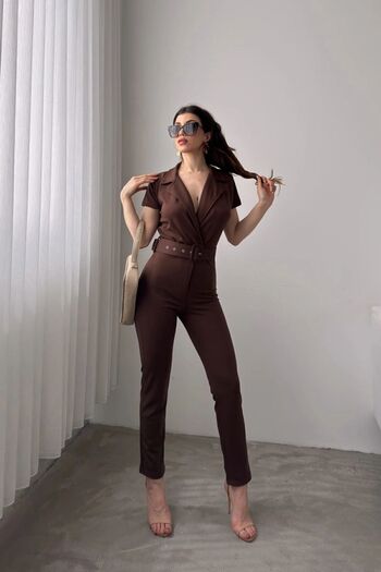 bacc Brown Belted Collar Women's Jumpsuit - Bcdf-247023