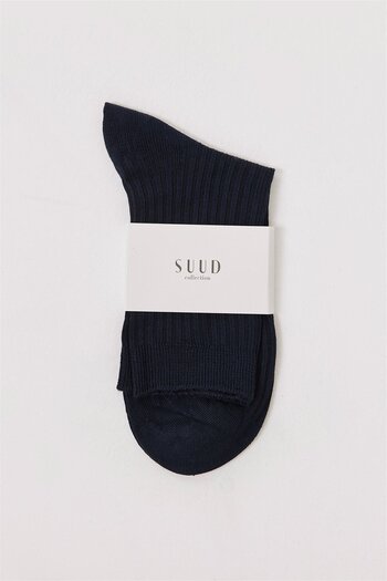 Suud Collection Navy Blue Cotton Thin Corded Socks