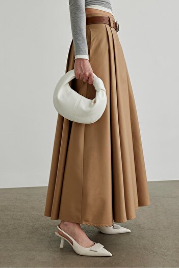 Suud Collection Camel Ball Volümlü Uzun Etek