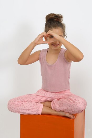 Akbeniz Dried Rose Zero Sleeve Girl's Pajama Set - 20433