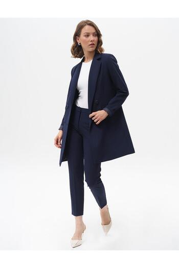 Kayra Navy Blue Carrot Cut Basic Trousers