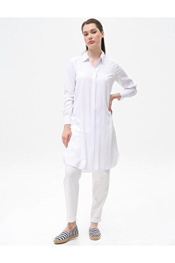 Kayra Hidden Pat Basic Long Tunic Optical White